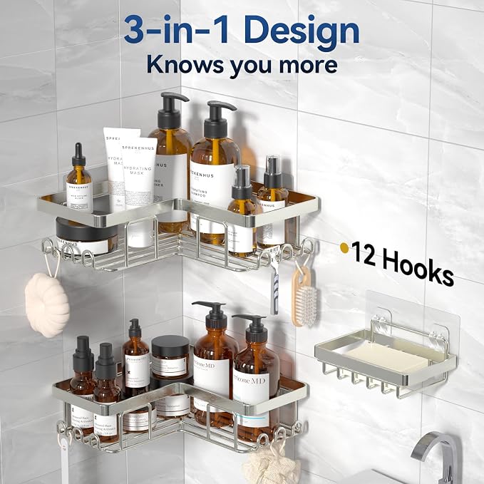YASONIC Corner Shower Caddy, Rustproof Stainless Steel Bathroom Organizer - Image 5