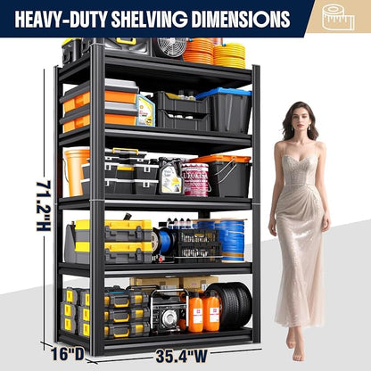 Set of 5 Heavy Duty Garage Shelving Unit, 71.2" H x 35.4" W x 16" D, 5-Tier - Image 3