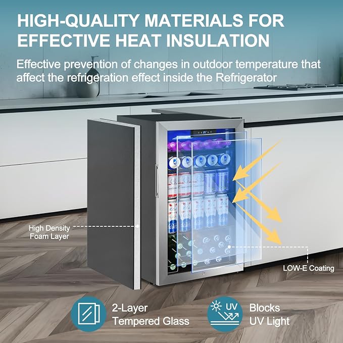 128 Cans Beverage Refrigerator Cooler, 3.2 Cu.Ft Mini Drink Fridge Glass Door - Image 5