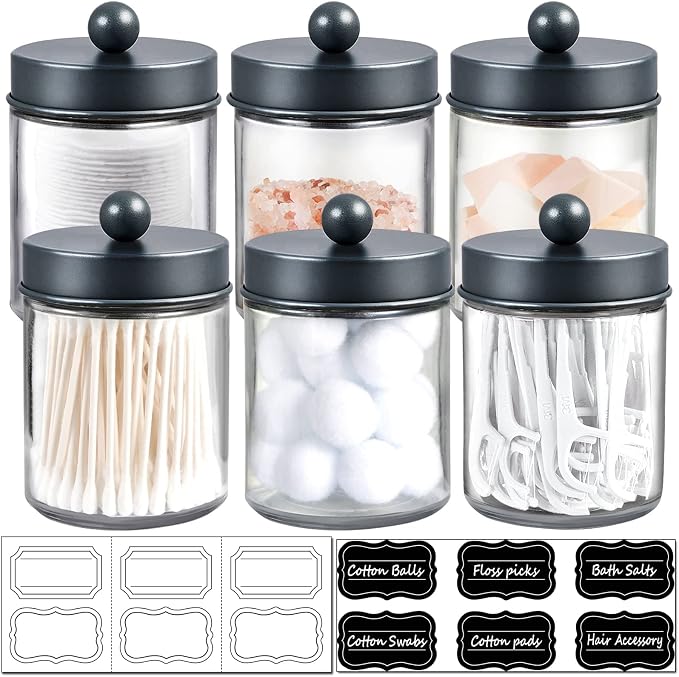 Amolliar 6Pc Apothecary Jars Bathroom Vanity Organizer- Rustic Farmhouse Decor by Amolliar