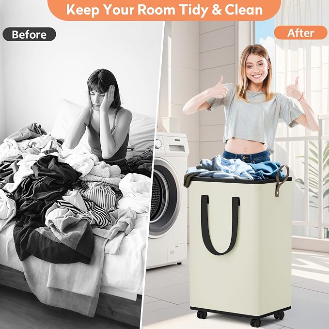 SpaceTrove Laundry Basket with Wheels, Collapsible Laundry Baskets, Laundry - Image 4