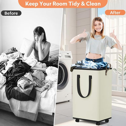 SpaceTrove Laundry Basket with Wheels, Collapsible Laundry Baskets, Laundry - Image 4