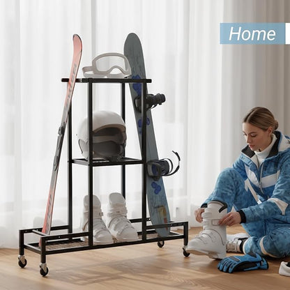 Standing Ski Storage Rack, Holds Snowboards & Skis, 3-Tier Organizer - Image 6