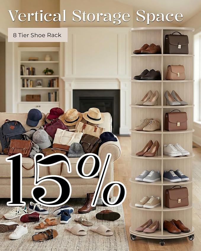 8 Tier Rotating Shoe Rack Tower Organizer Spinning Lazy Susan Rack | - Image 4