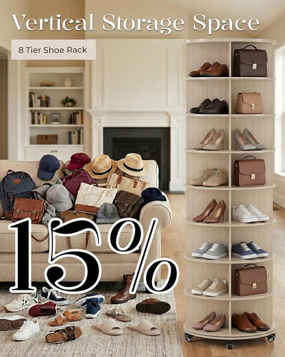 8 Tier Rotating Shoe Rack Tower Organizer Spinning Lazy Susan Rack | - Image 4