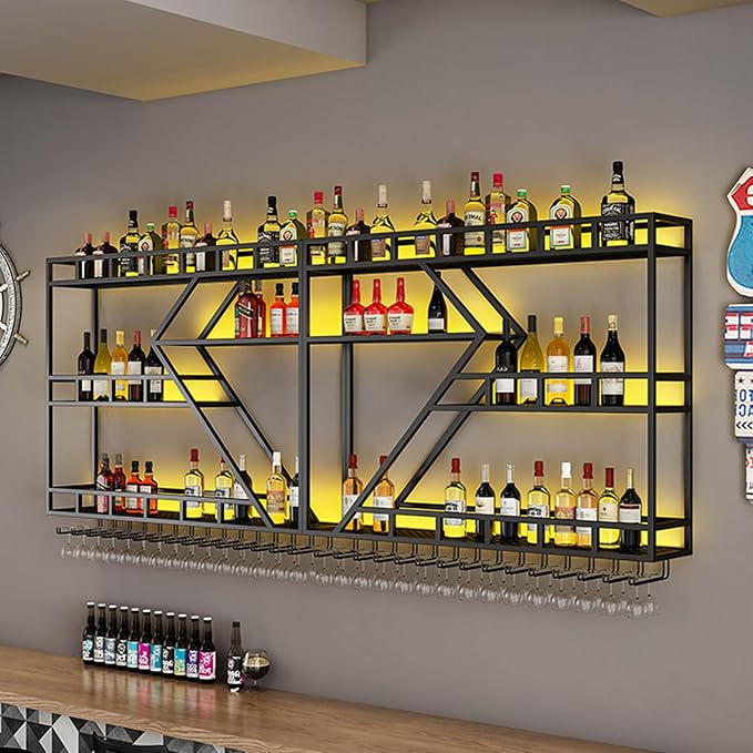 79in Wall Mounted Wine Rack, Large Metal Wine Bottle Holder, 3 Tier Modern - Image 4