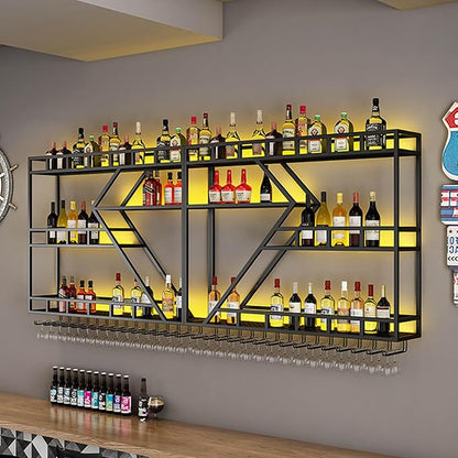 63in Wall Mounted Wine Rack, Large Metal Wine Bottle Holder, 3 Tier Modern - Image 4