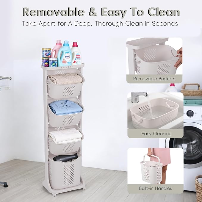 GCCSJ 4-Tier Rolling Laundry Hamper Sorter - Image 5