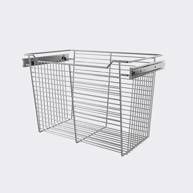 Chrome 24" Classic Closet Wire Basket Tall | 15.9" Height, Full-Extension by CustomClosets