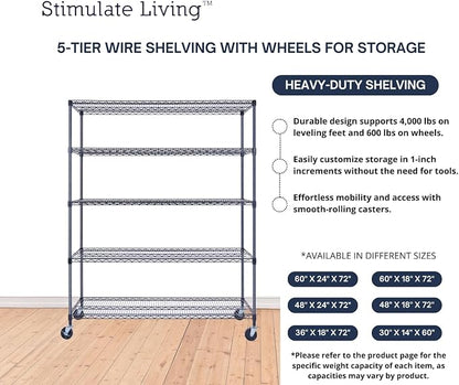 60"x18"x72" Prime Heavy Duty Black 5-Tier Wire Shelving NSF 4000 LBS MAX - Image 6
