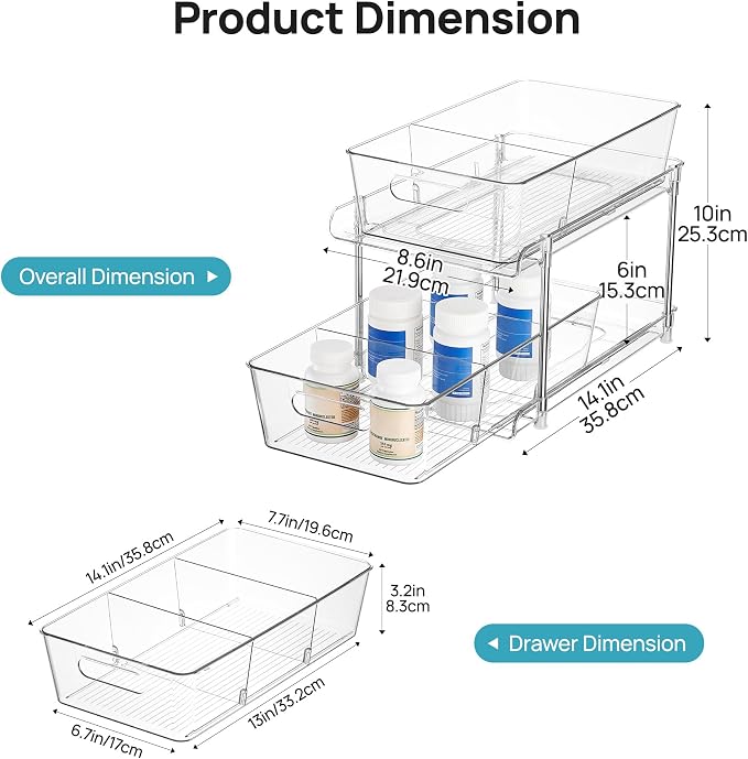 Vtopmart 2 Pack Larger Plastic Bathroom Under Sink Pull-Out Organizer - Image 2