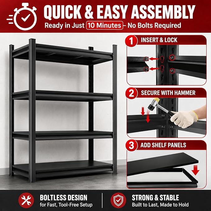 Lightweight Garage Shelving, 2400LBS Metal Storage Shelves - Image 9