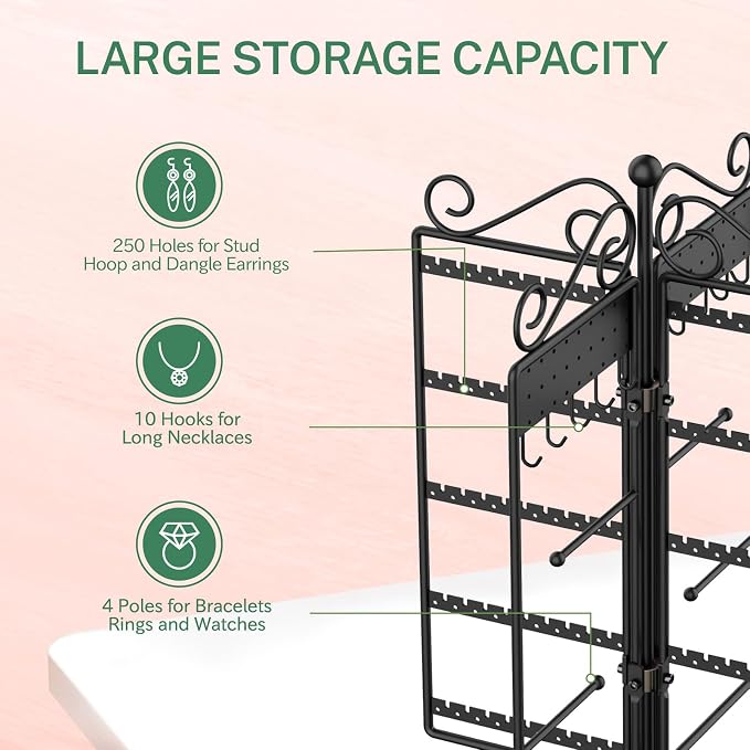 MODOWEY Rotating Jewelry Holder Organizer Stand Earring Display Metal Rack | - Image 5
