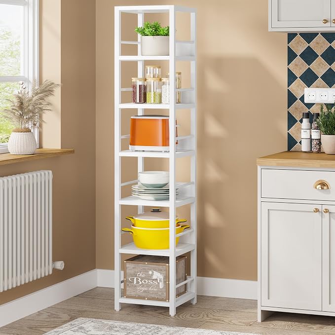 Tribesigns 6-Tier Corner Shelf, 75 Inch Tall Narrow Bookshelf Storage Rack - Image 4