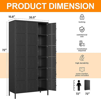 Metal Locker with 18 Doors Employees Locker, Metal Storage Locker with Hooks - Image 3
