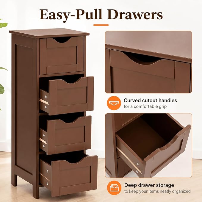 VINGLI 4-Drawer Bathroom Storage Cabinet, Slim Freestanding Floor Cabinet - Image 7