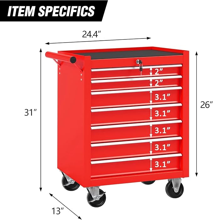 7-Drawer Rolling Tool Chest w/Drawers & Lock, Tool Storage Cabinet - Image 3