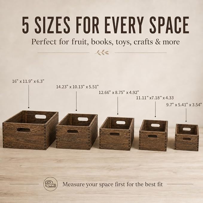 5 Pack Wooden Crates for Display Nesting Wood Crate for Storage - Image 3