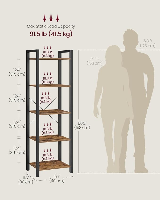 VASAGLE 5-Tier Bookshelf, Bookcase - Image 3