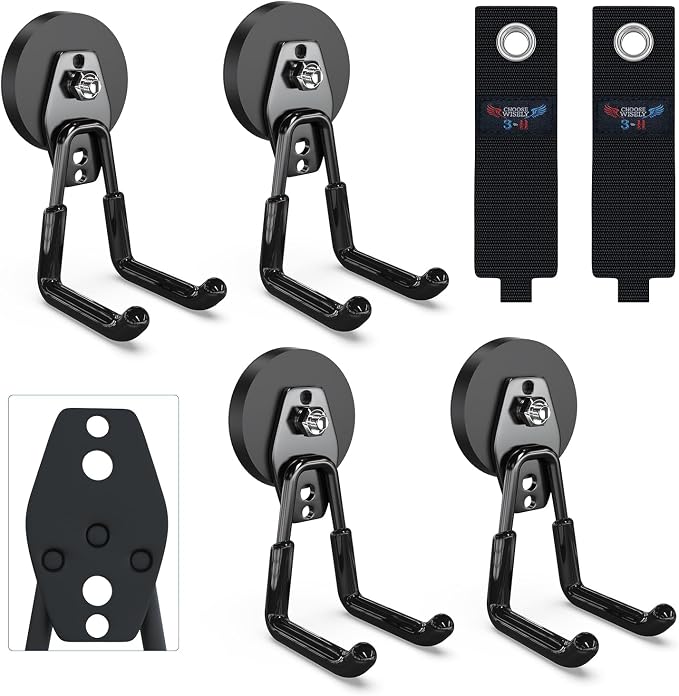 3-H Heavy Duty Magnet Garage Hooks 4 Pack, Large Strong Magnetic Hooks by 3-H