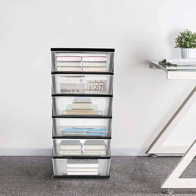 6 Clear Drawer Storage Organizer Rolling Cart, Movable Storage Tower - Image 2