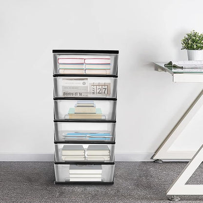 6 Clear Drawer Storage Organizer Rolling Cart, Movable Storage Tower - Image 2