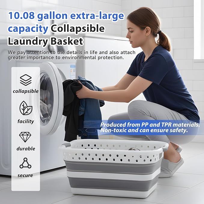 Monozuki Collapsible Plastic Laundry Basket 11.1 gallon 2pcs Eco-recycled - Image 2