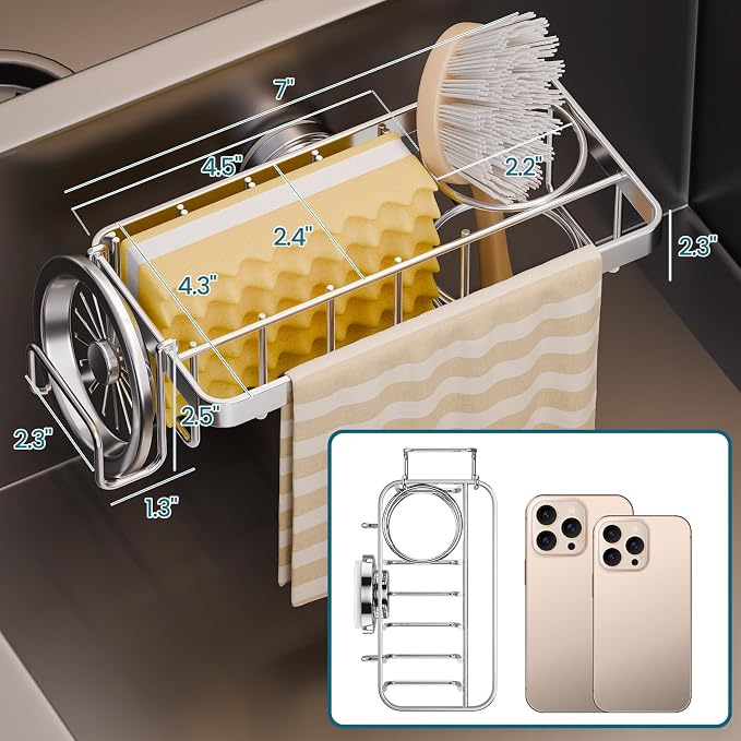 TAILI Sponge Holder with Strong Suction Cup, 4-in-1 Rustproof Sink Organizer - Image 2