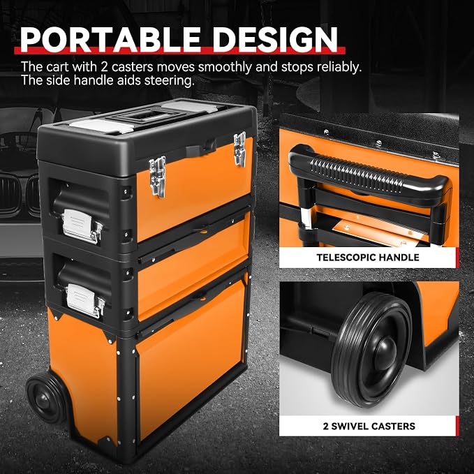 Auto Dynasty Stackable Tool Box 3-Tier Tool Separate Organizer Rolling Tool - Image 6