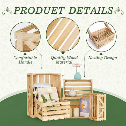 5 Pcs Wooden Crates for Display, Nesting Wood Crate for Storage, 5 Size | - Image 3