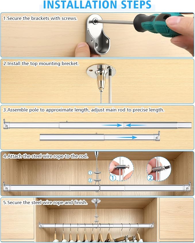 Premium Chrome Oval Closet Rod for Hanging Clothes 52 to 70 Inch, Includes End - Image 8