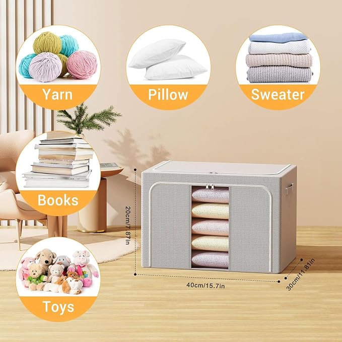 Clothes Storage Bins with Metal Frame Foldable Storage Box Clothes Organizers - Image 2