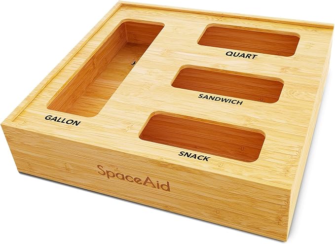 SpaceAid Bag Storage Organizer for Kitchen Drawer, Bamboo Organizer, Compatible by SpaceAid