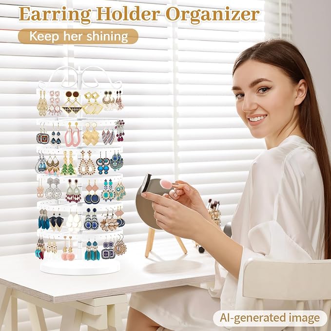 MODOWEY Rotating Earring Holder Organizer Stand, 6 Tier Large Capacity Jewelry - Image 7