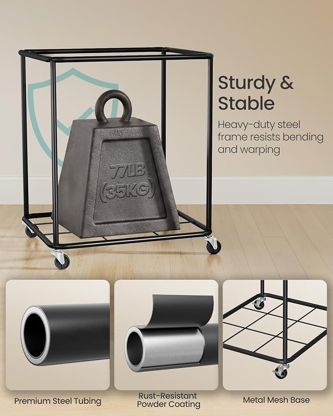 SONGMICS Laundry Basket with Wheels, Rolling Laundry Hamper with Steel Frame - Image 5