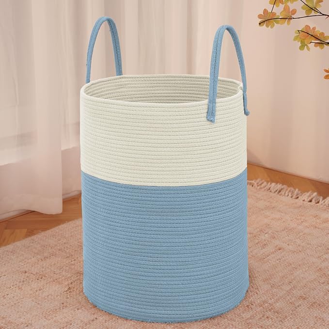 Large Woven Laundry Basket Hamper, 80L Cotton Rope Storage Bin by JMvicyroam