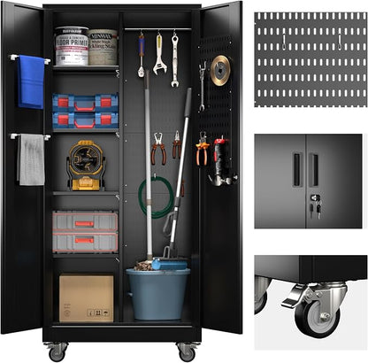SUXXAN Broom Closet Storage Cabinet with13 Hooks and Hanging Rods, Laundry Room by SUXXANFurniture
