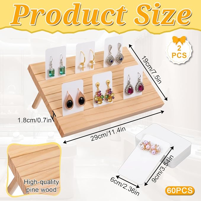 2 Pcs Natural Wood Earring Display Stands - Image 2