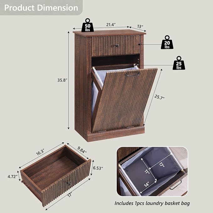 Modern Tilt Out Laundry Hamper Cabinet, 10 Gallon Fluted Trash Can Cabinet - Image 2