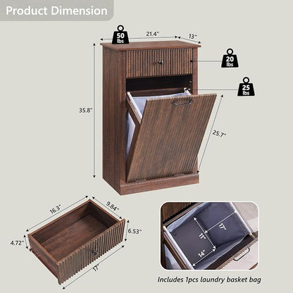Modern Tilt Out Laundry Hamper Cabinet, 10 Gallon Fluted Trash Can Cabinet - Image 2