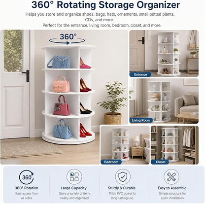 4 Tier Rotating Shoe Rack Tower, Space-Saving Stackable Narrow Shoe Storage - Image 4