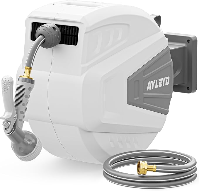 Ayleid Retractable Rubber Hybrid Garden Hose Reel, 1/2"x100ft Wall Mount | by Ayleid