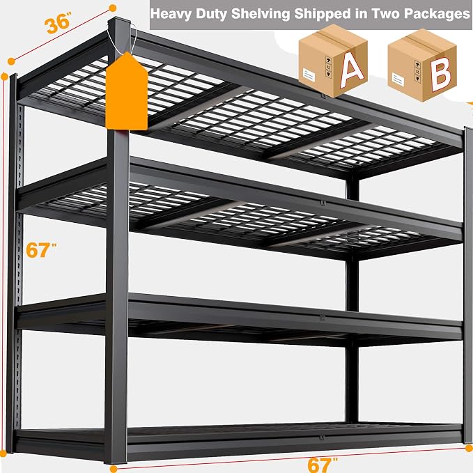 67" W Garage Shelving Heavy Duty, Commercial Metal Shelves - Image 3