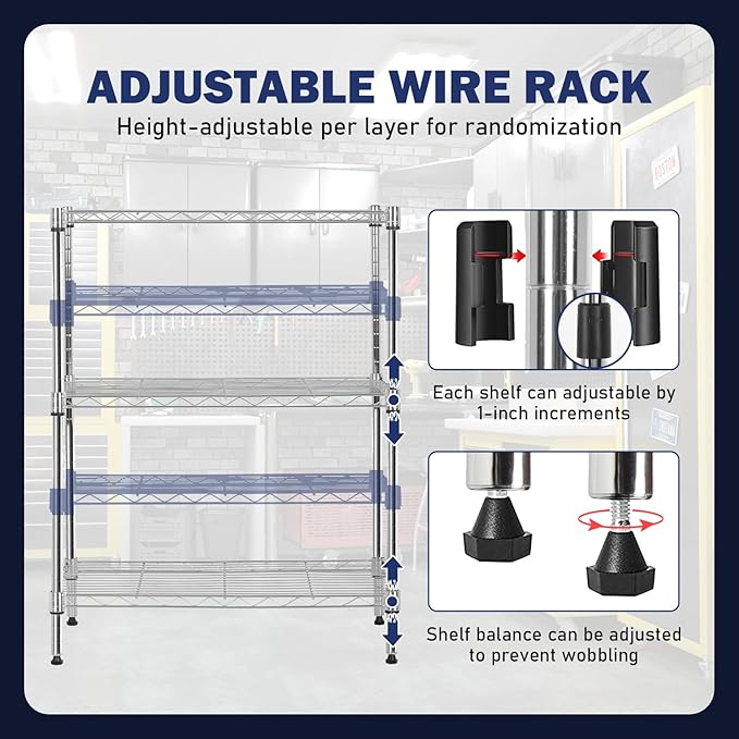 PayLessHere | 3-Tier Wire Shelf | 23"x13"x30" | Chrome | Adjustable Racks | - Image 6