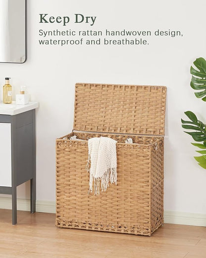 Laundry Hamper with Lid Laundry Basket 132 L Wicker Clothes Hamper, Handwoven - Image 2