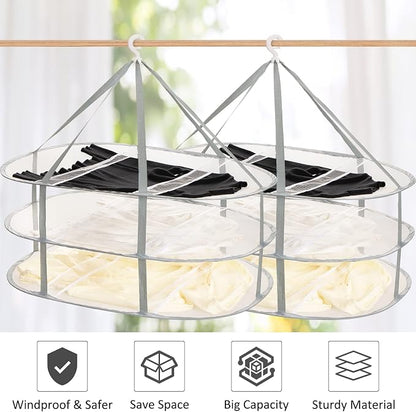 2 Pack 3-Tier Folding Mesh Clothes Hanging Dryer, Sweater Drying Rack, Large - Image 4