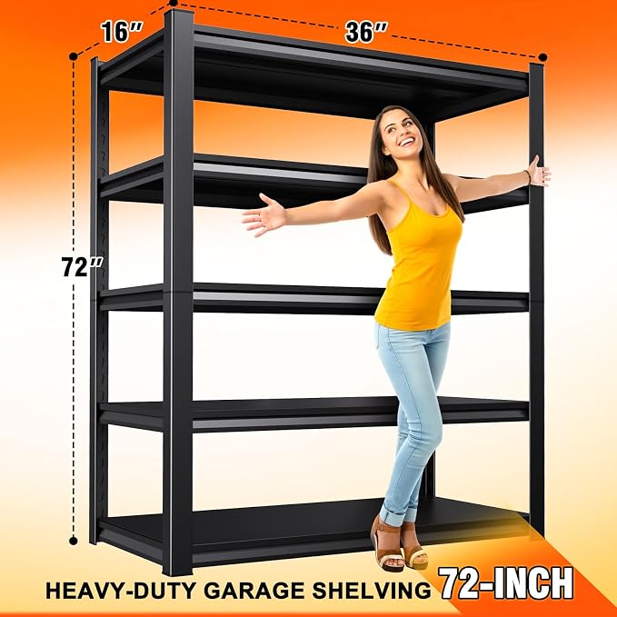 72''H 35''W Storage Shelves, 2500LBS Garage Shelving, Adjustable Garage Shelves - Image 2