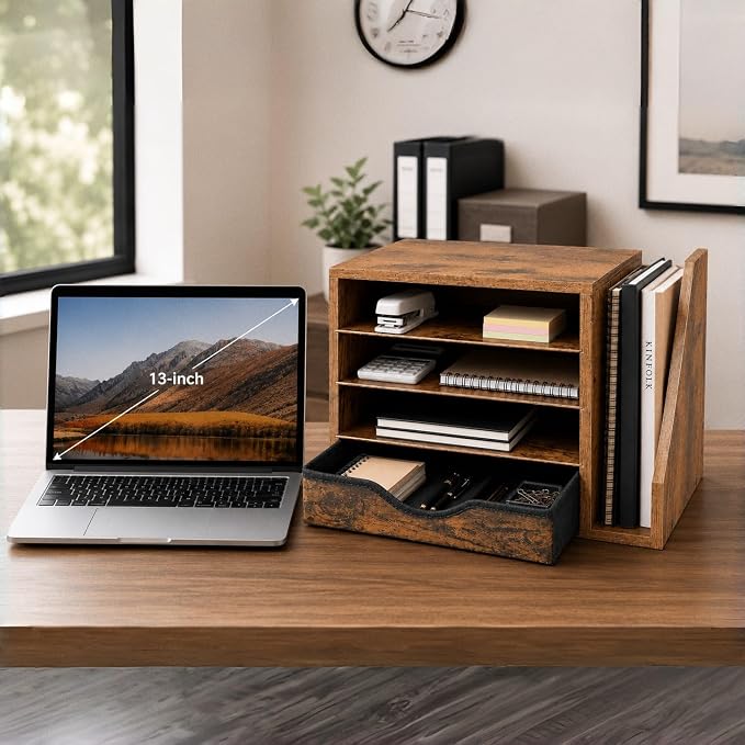 Wooden Desk Organizer with Drawers, 4 Tier Office File Organizer Wood, Paper - Image 4