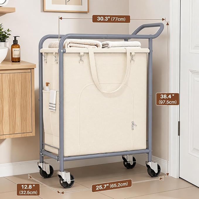 Laundry Basket with Wheels, Rolling Laundry Hamper with 38.4" Tall Handle - Image 3