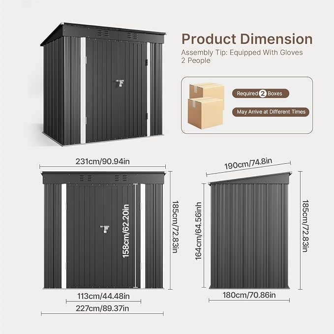 Gizoon 8' x 6' Outdoor Storage Shed, Lockable Doors and Ventilation - Image 2